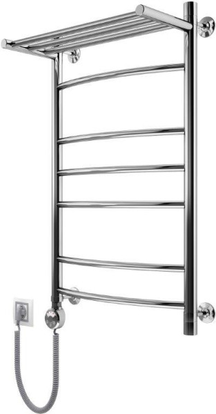 Полотенцесушитель электрический Маргроид Вид 5 с полкой форма лесенка 80х60 цвет Хром (B5Э8060сполкойлев). Фото 1