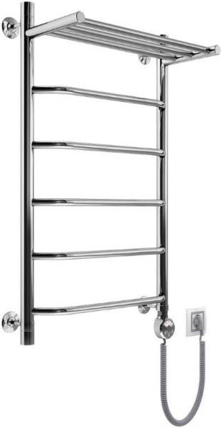 Полотенцесушитель электрический Маргроид Вид 6 с полкой форма лесенка 80х50 цвет Хром (B6Э8050сполкой). Фото 1