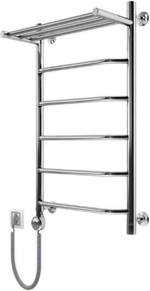 Полотенцесушитель электрический Маргроид Вид 6 с полкой форма лесенка 80х50 цвет Хром (B6Э8050сполкой(лев)). Фото 1