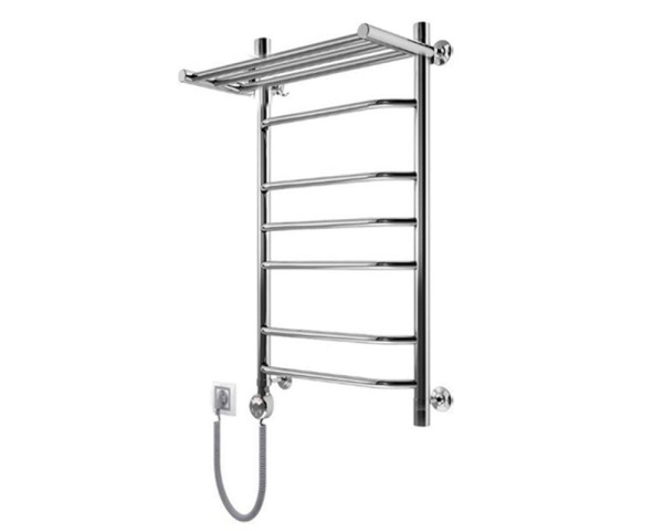 Полотенцесушитель электрический Маргроид Вид 7 с полкой форма 100х50 цвет Хром (B7Э10050сполкойлев). Фото 1