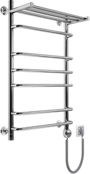 Полотенцесушитель электрический Маргроид Вид 9 с полкой форма лесенка 80х50 цвет Хром (B9Э8050сполкойправ). Фото 1