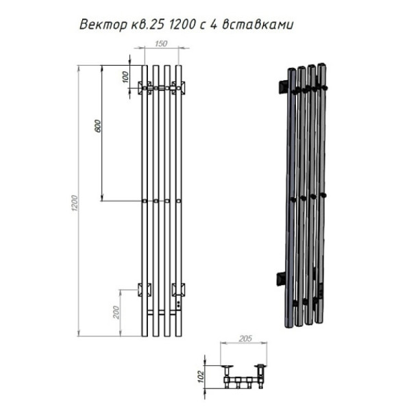Полотенцесушитель электрический (нестандартная) Тругор Пэк сп Вектор кв 4 120х15 см, белый. Фото 2