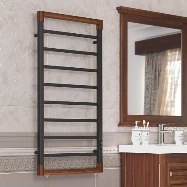Полотенцесушитель электрический OPADIRIS Беланто OS12351BN черный матовый/светлый орех. Фото 3