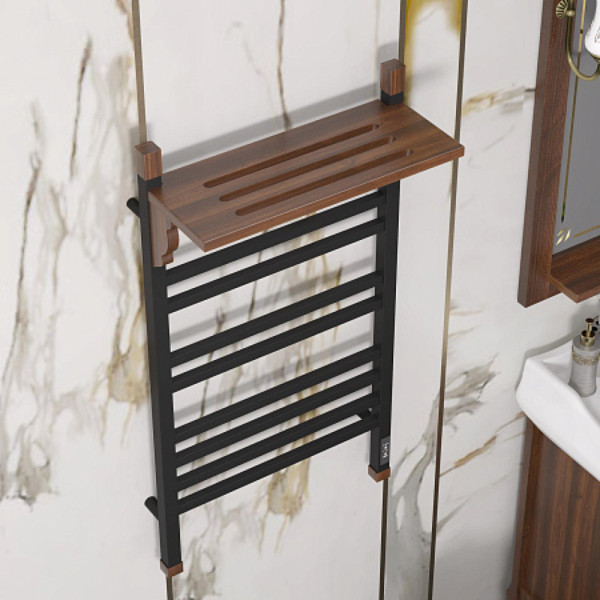 Полотенцесушитель электрический OPADIRIS Лоренцо OS41359BN с полкой, черный матовый/светлый орех. Фото 4