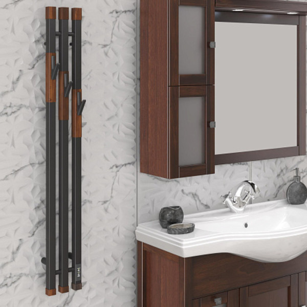 Полотенцесушитель электрический OPADIRIS Мираж OS83322BN накладные крючки, черн.матов./светлый орех. Фото 3