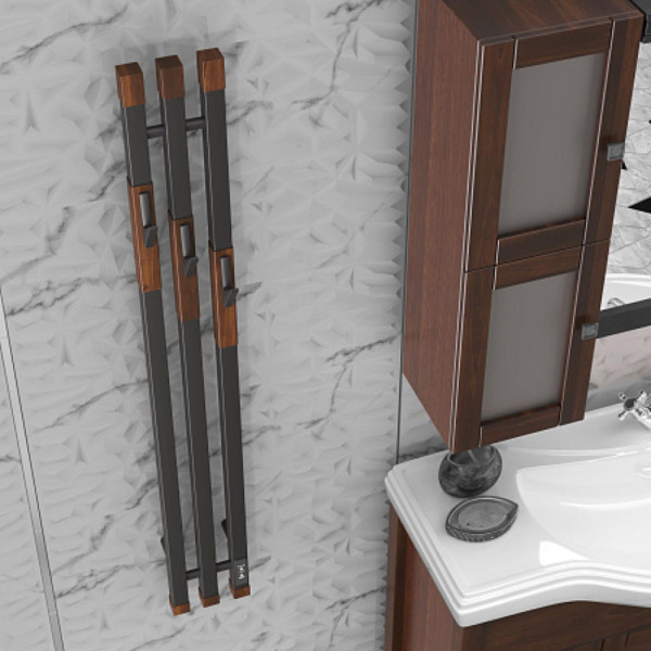 Полотенцесушитель электрический OPADIRIS Мираж OS83322BN накладные крючки, черн.матов./светлый орех. Фото 4