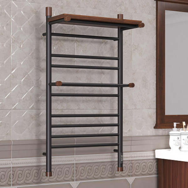 Полотенцесушитель электрический OPADIRIS Палермо OS24359BN с полкой, черный матовый/светлый орех. Фото 3