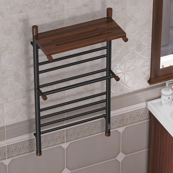 Полотенцесушитель электрический OPADIRIS Палермо OS24359BN с полкой, черный матовый/светлый орех. Фото 4