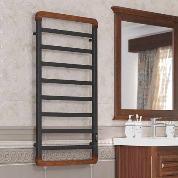 Полотенцесушитель электрический OPADIRIS Ромео OS11351BN черный матовый/светлый орех. Фото 3