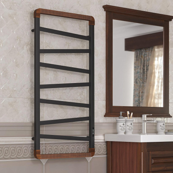 Полотенцесушитель электрический OPADIRIS Соренто OS01351BN черный матовый/светлый орех. Фото 3