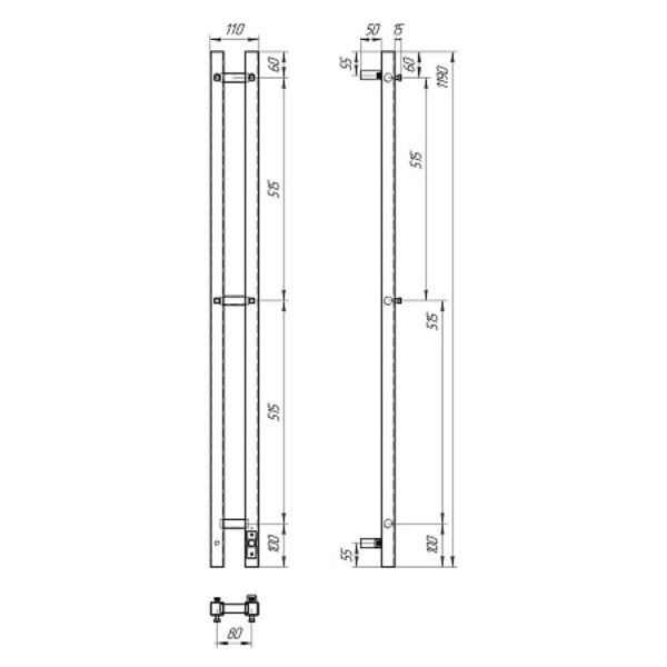 Полотенцесушитель электрический Point Гермес PN13812GB П3 80x1200 диммер справа, графит блеск. Фото 2