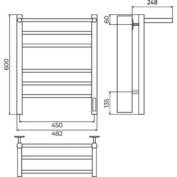Полотенцесушитель электрический с полкой Terminus Аврора П6 450х60 КС, черный муар. Фото 2