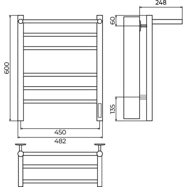 Полотенцесушитель электрический с полкой Terminus Аврора П6 45х60 КС 903, белый матовый. Фото 2