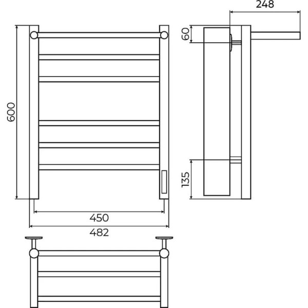 Полотенцесушитель электрический с полкой Terminus Аврора П6 45х60 КС 905, черный матовый. Фото 2