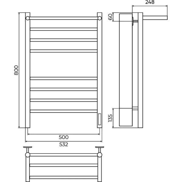 Полотенцесушитель электрический с полкой Terminus Аврора П8 50х80 КС 905, черный матовый. Фото 2