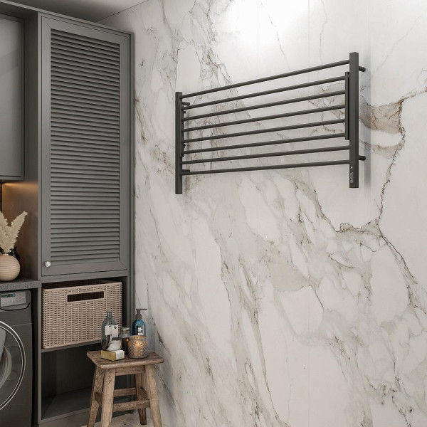 Полотенцесушитель электрический с полкой Terminus Горизонт П8 120х60 КС, черный муар. Фото 4