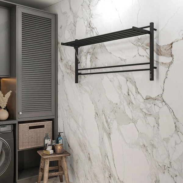 Полотенцесушитель электрический с полкой Terminus Горизонт П8 120х60 КС, черный муар. Фото 5