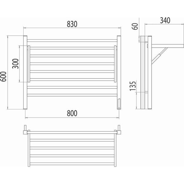 Полотенцесушитель электрический с полкой Terminus Горизонт П8 80х60 КС, черный муар. Фото 2