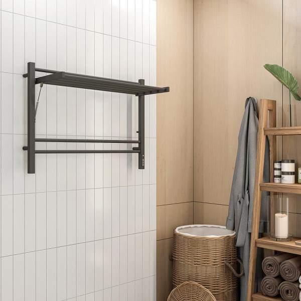 Полотенцесушитель электрический с полкой Terminus Горизонт П8 80х60 КС, черный муар. Фото 5