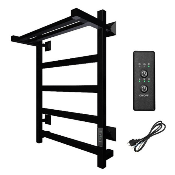 Полотенцесушитель электрический с полочкой (лесенка) Тругор Пэк сп 20 кв П 60х50 см, черный. Фото 1