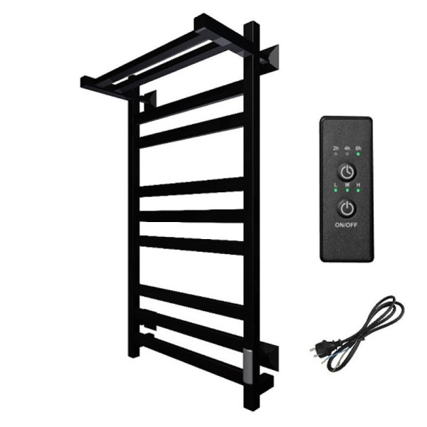 Полотенцесушитель электрический с полочкой (лесенка) Тругор Пэк сп 21 кв П 80х50 см, черный. Фото 1