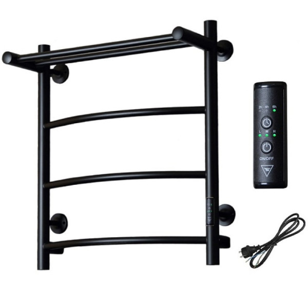 Полотенцесушитель электрический с полочкой (лесенка) Тругор Пэк сп 5 П 60х50 см, черный. Фото 1