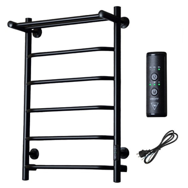 Полотенцесушитель электрический с полочкой (лесенка) Тругор Пэк сп 6 П 80х50 см, черный. Фото 1