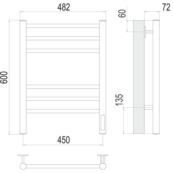 Полотенцесушитель электрический Terminus Аврора П6 450х60 КС 905, черный. Фото 2