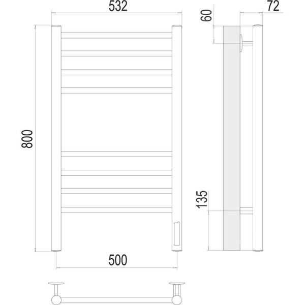 Полотенцесушитель электрический Terminus Аврора П8 50х80 КС, черный муар. Фото 2