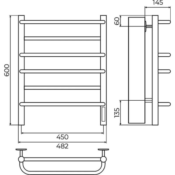Полотенцесушитель электрический Terminus Евромикс П6 45х60 КС 905, черный матовый. Фото 2