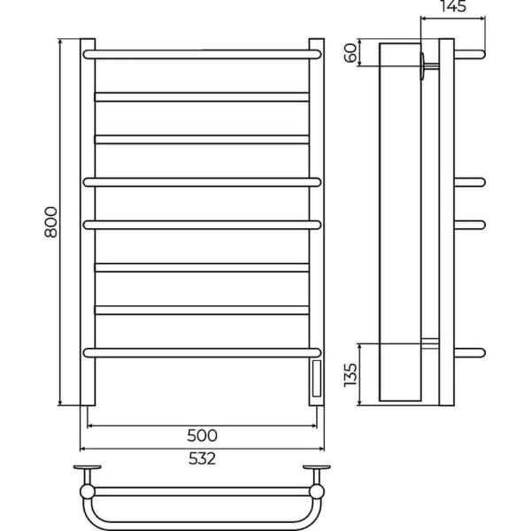Полотенцесушитель электрический Terminus Евромикс П8 50х80 КС 903, белый матовый. Фото 2