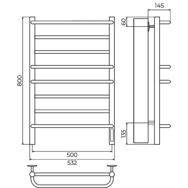 Полотенцесушитель электрический Terminus Евромикс П8 50х80 КС 905, черный матовый. Фото 2
