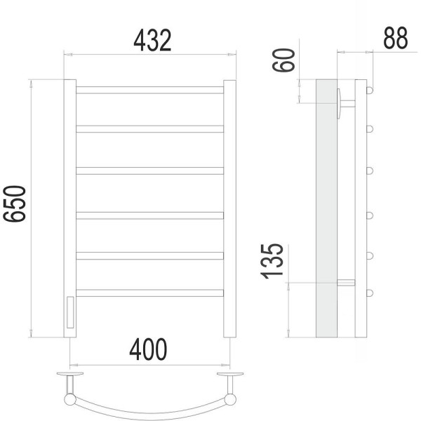 Полотенцесушитель электрический Terminus Классик П6 40х65, левый. Фото 2