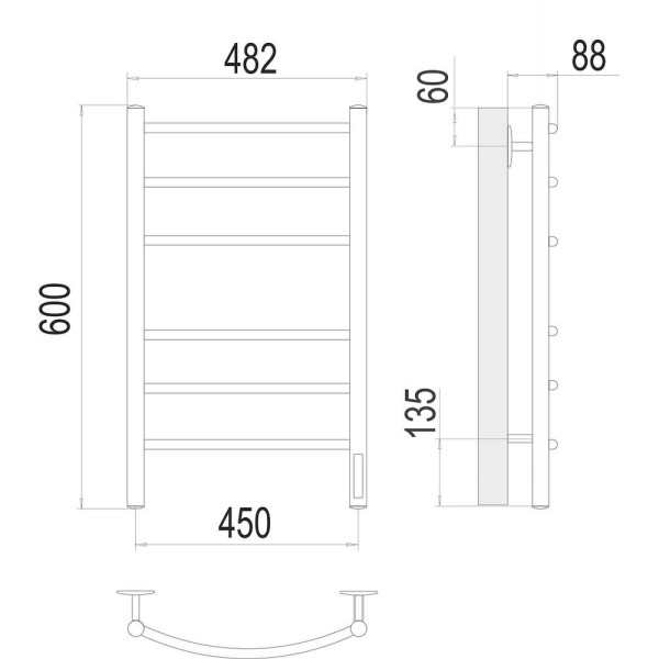 Полотенцесушитель электрический Terminus Классик П6 450х60 КС 905, черный. Фото 2