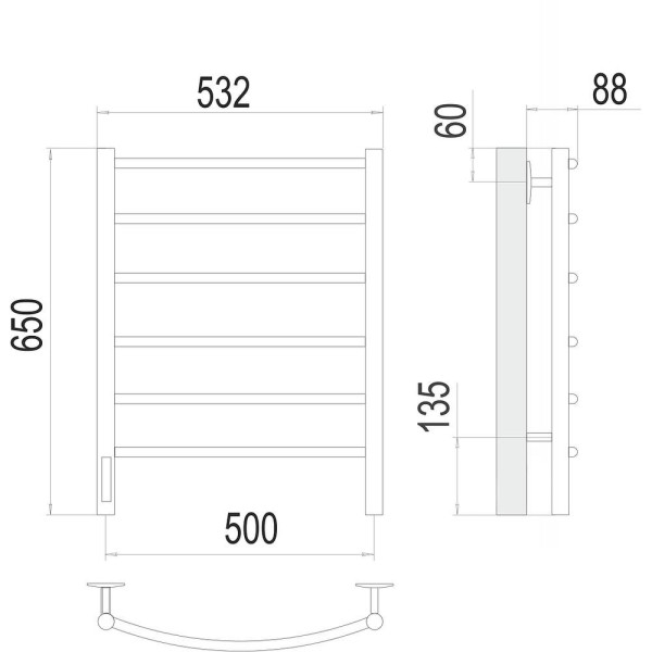 Полотенцесушитель электрический Terminus Классик П6 50х65, левый. Фото 2