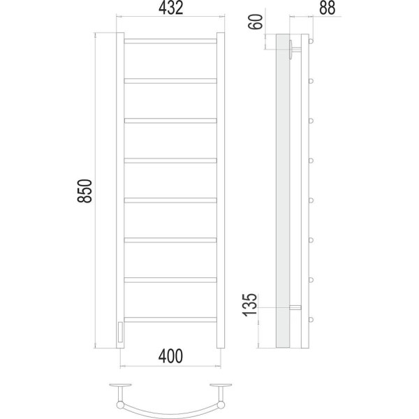 Полотенцесушитель электрический Terminus Классик П8 40х85, левый. Фото 2