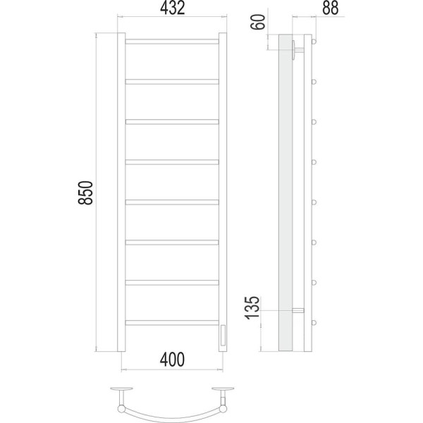 Полотенцесушитель электрический Terminus Классик П8 40х85. Фото 2