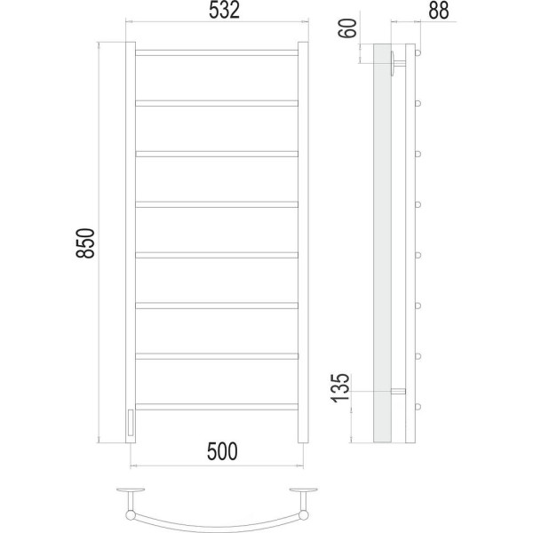 Полотенцесушитель электрический Terminus Классик П8 50х85, левый. Фото 2