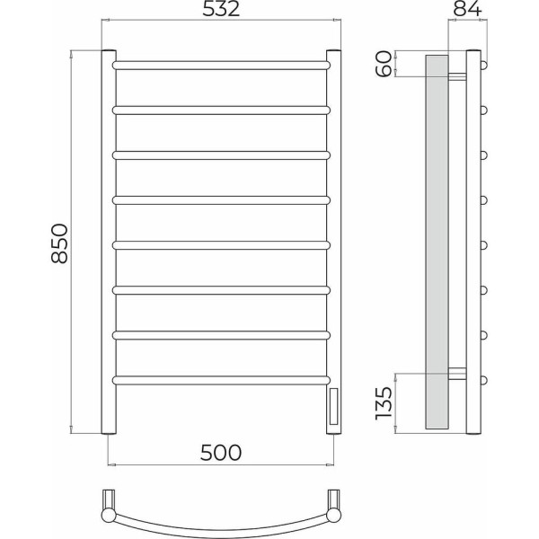 Полотенцесушитель электрический Terminus Классик П8 50х85. Фото 2