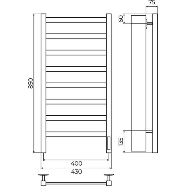 Полотенцесушитель электрический Terminus Ното П8 40х85. Фото 2