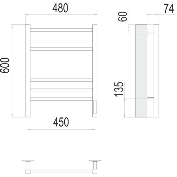 Полотенцесушитель электрический Terminus Сицилия П6 450х60 КС 905, черный. Фото 2