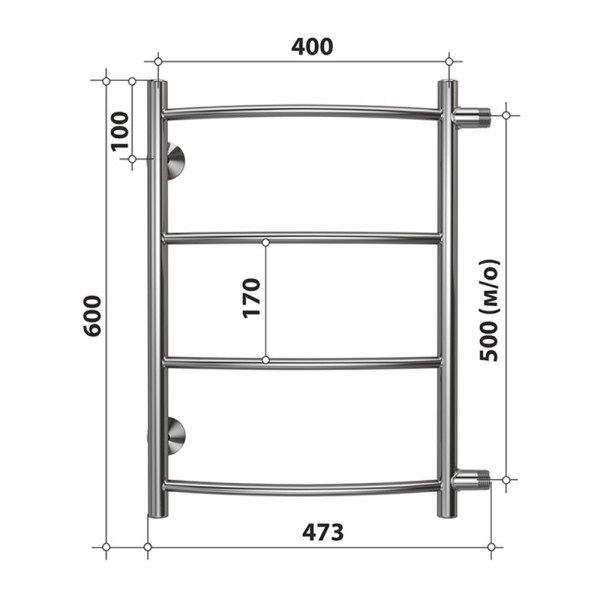 Полотенцесушитель водяной (боковое подключение) Stelmix 60x40 см, дуга. Фото 2
