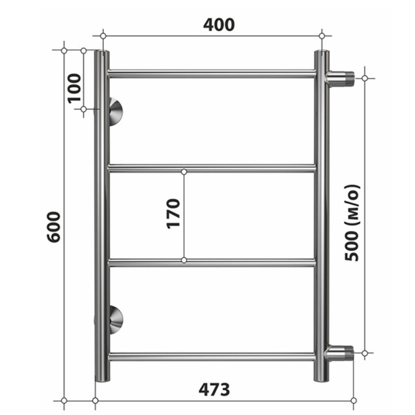Полотенцесушитель водяной (боковое подключение) Stelmix 60x40 см, прямой. Фото 2