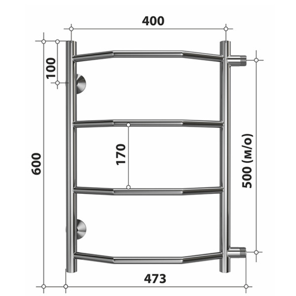 Полотенцесушитель водяной (боковое подключение) Stelmix 60x40 см, трапеция. Фото 2