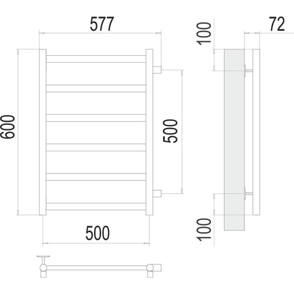 Полотенцесушитель водяной (боковое подключение) Terminus Аврора П6 50х60. Фото 2