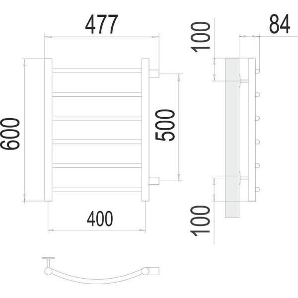 Полотенцесушитель водяной (боковое подключение) Terminus Классик П6 40х60. Фото 2