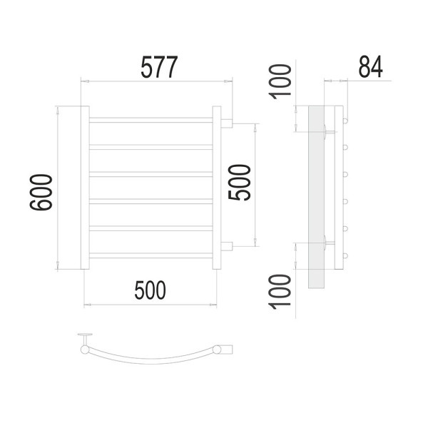 Полотенцесушитель водяной (боковое подключение) Terminus Классик П6 50х60. Фото 2