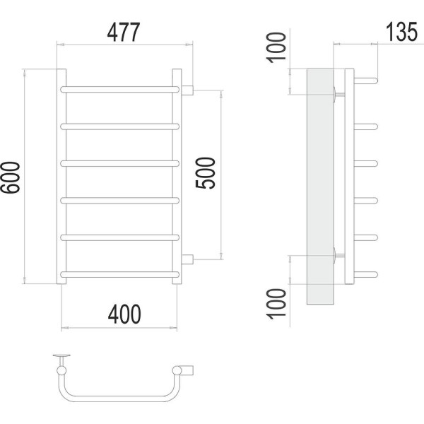 Полотенцесушитель водяной (боковое подключение) Terminus Стандарт П6 40х60. Фото 2