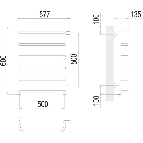 Полотенцесушитель водяной (боковое подключение) Terminus Стандарт П6 50х60. Фото 2