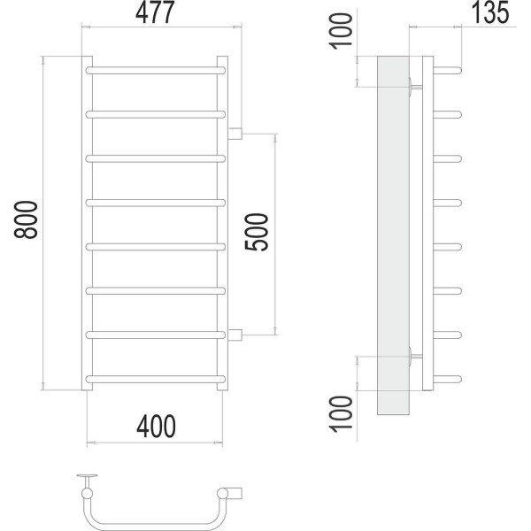 Полотенцесушитель водяной (боковое подключение) Terminus Стандарт П8 40х80. Фото 2